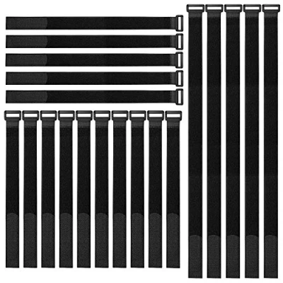 Image of Aiqeer 20 Pcs Black Cable Straps Set, Reusable Ties, Multipurpose Hook and Loop Securing Straps, for Cables Management (20 cm, 30 40 cm)