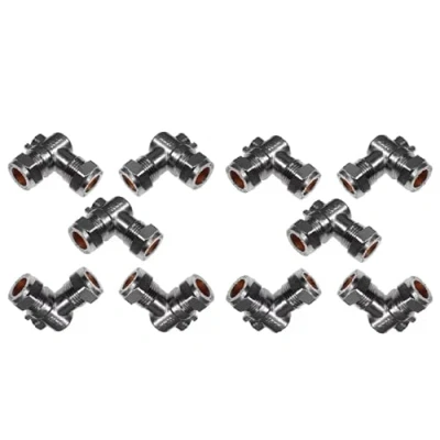 Image of TC Chrome 15mm Angled Isolating Valve Compression 90 Degree Slotted Isolation Elbow Pack of 10