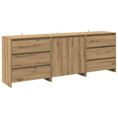 Image of vidaXL 3 piece artisan oak engineered wood sideboard set living room/bedroom storage cabinet with doors &amp; drawers, modern furniture