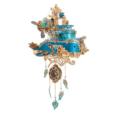 Image of BAUBAUPLAY 3D Puzzle Wooden Flight Ship, DIY Steampunk Ship Models Construction Kits, Model Building Kit Craft Gift for Adults