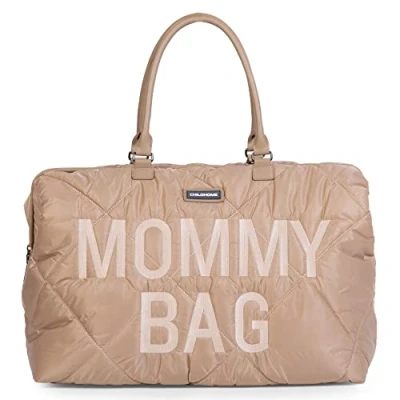 Image of CHILDHOME, Mommy Bag, Changing Maternity, Travel Large Capacity, Mat, Adjustable Shoulder Strap, Compartmentalised, Insulated Pocket, Suitcase Padded Beige