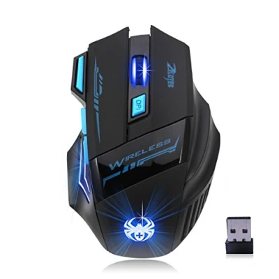Image of zelotes Ergonomic Wireless Mouse for Laptop,4 Adjustable DPI,7 Buttons Energy saving Computer Mouse,2.4G USB Optical Portable Cordless PC,Mac