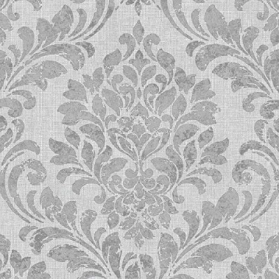 Image of Eleanor Damask Wallpaper Darcy James Classic Metallic Grey