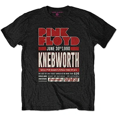 Image of PINK FLOYD T Shirt Knebworth 1990 Ticket Red Band Logo Official Black XL