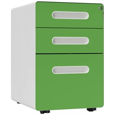 Image of Vinsetto Lockable File Cabinet with 3 Drawers, Vertical Office Drawer for A4, Letter, Legal Size, Anti tilt Design, Pre Assembled Body, Green