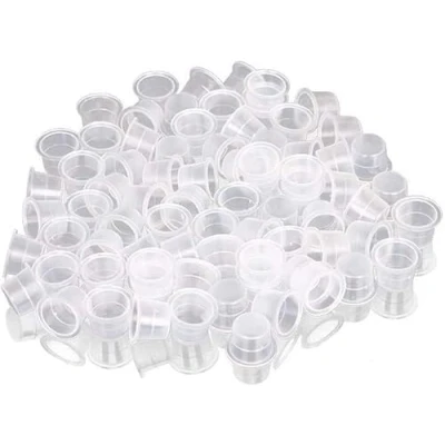Image of PIQIUQIU 100 Pieces Tattoo Ink Cap Cup Pot Medium Large Plastic Microblading Pigment Accessory Holder for Machine, Accessories, Needles, Kits (13 mm)