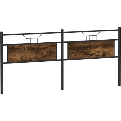Image of vidaXL Headboard Smoked Oak/Steel 200 cm Engineered Wood/Metal Bed Frame Backrest Industrial Styling Bedroom Furniture
