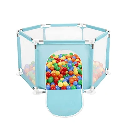 Image of Selonis Hexagon 6 Side Play Pen with 900 Balls, Mint:Yellow/Green/Blue/Red/Orange