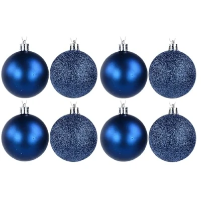 Image of UKDeals Direct® Navy Blue Christmas Decoration 8 Pack 50mm Glitter/Plain Baubles