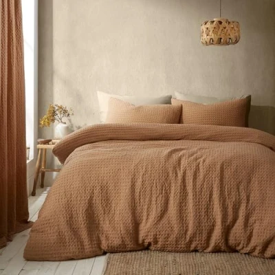 Image of Pineapple Elephant Muscat Waffle King Duvet Cover Set with Pillowcases Caramel