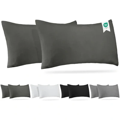 Image of Barbons Cushion Cover 40 x 70 cm, Anthracite, Set of 2 165 g/m² Oeko Tex Certified Pillowcase 100% Jersey Cotton Soft Covers with Zip (40 Anthracite)