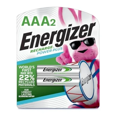 Image of Energizer Rechargeable AAA Batteries, NiMH, 800 mAh, Pre Charged, 2 Count (Recharge Power Plus)