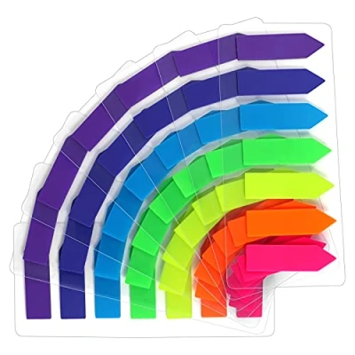 Image of moinkerin 980 Pcs Sticky Notes Flags, 7 Color Index Tabs Flag Bright Colors Page Stickers Translucent Makers for Bookmarks (B Pieces Arrow)