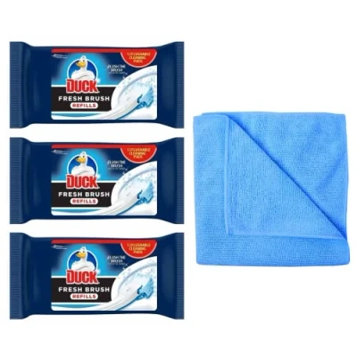 Image of 3X Duck Fresh Brush Refills (3 Packs, 36 Flushable Cleaning Pads) Biodegradable Toilet Bowl Cleaner with Microfibre Cloth