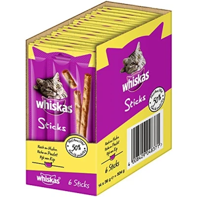 Image of whiskas Sticks Cat Snack, 14 Packs (14 x 36 G)