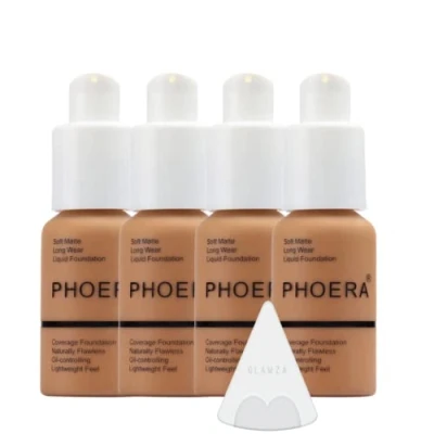 Image of Glamza Phoera Foundation Full Coverage Makeup Set 24hr Long Lasting Oil Control Soft Smooth Matte Flawless Concealer Cream Inc x4 30ml &amp; Silicone Blender Sponge (108 Tan)