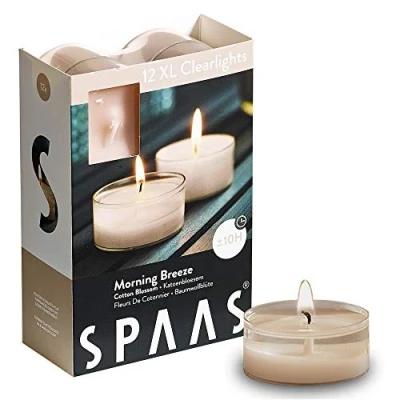 Image of Spaas 12 Maxi Scented Tealights in Transparent Clear Cup, 10 Hours, Morning Breeze