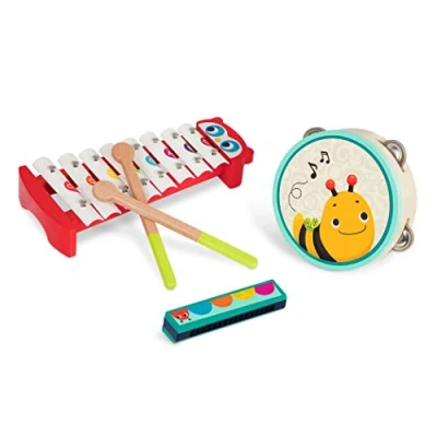Image of B. Toys Musical Instruments 3 Wooden for Toddlers, Kids Xylophone, Tambourine, Harmonica Mini Melody Band 2 Years +
