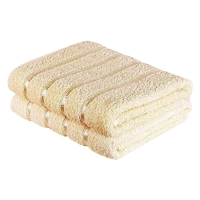 Image of A2Z Luxurious 100% Cotton Cream Color Towels 500 GSM Soft Absorbent Set Of 2 Bath Towel (66x118 cm)