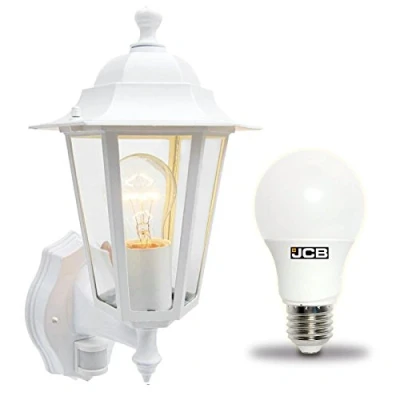 Image of Dependable Trading LTD Traditional 4 Sided Garden/Porch Outdoor Coach Wall Lantern IP44 (White + Motion Sensor LED)