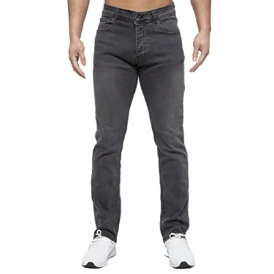 Image of 989Zé ENZO Mens Stretch Straight Leg Regular Fit Classic Denim Jeans All Waist Sizes EZ359 Grey 38W / 34L