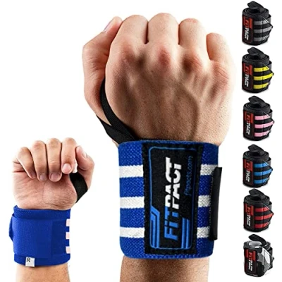 Image of FITPACT Weight Lifting Wrist Wraps Support (PAIR), Elasticated Professional 18 Cotton Straps with Thumb Loop, Powerlifting Bodybuilding Fitness Strength Gym Training Workout Gymnastics Calisthenics