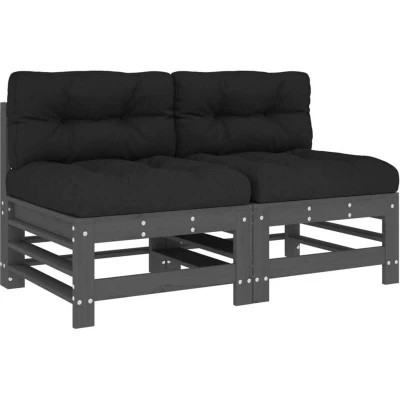 Image of vidaXL Middle Sofas with Cushions 2 pcs Grey Solid Wood Pine