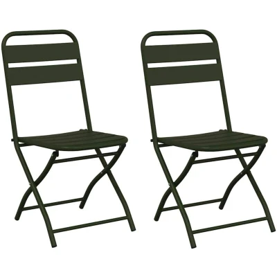 Image of vidaXL Folding Garden Chairs 2 pcs Dark Green 42x52x82 cm Powder coated Steel