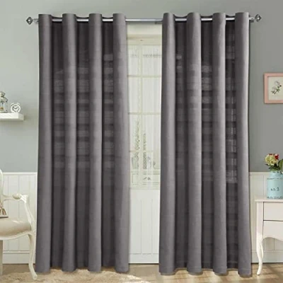 Image of HOMESCAPES Charcoal Grey Rajput Eyelet Curtain Pair 167cm (66&quot;) Wide x 182cm (72&quot;) Drop 100% Cotton Ring Top Plain Curtains