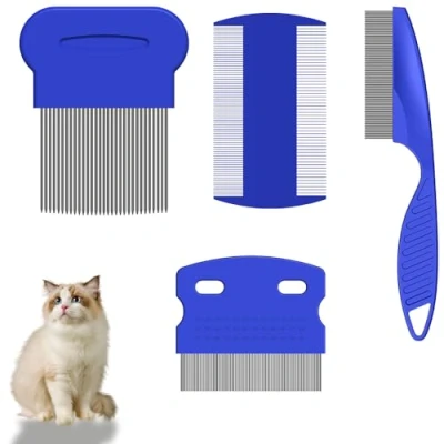 Image of Lmyzcbzl Lice Comb, 4 Pieces Combs, Flea Nit Comb Kit, Metal Teeth Double Sided Plastic Hair Combs
