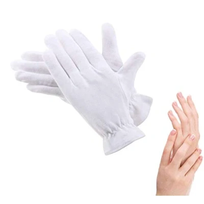 Image of 100% Cotton Gloves for Eczema,1 Pairs White Moisturizing Over Night Bedtime Cosmetic Inspection Premium Cloth Quality Dry Sensitive Irritated Skin Spa Therapy Secure Wristband