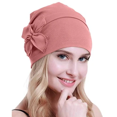 Image of osvyo Cotton Chemo Turbans Headwear Beanie Hat Cap for Women Cancer Patient Hairloss HOT Pink