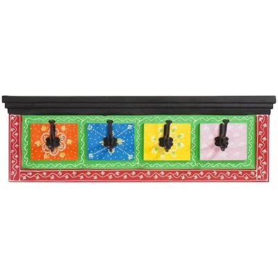 Image of vidaXL Wall mounted Coat Rack with 4 Hooks 80x25x2 cm Solid Wood Mango &amp; Engineered