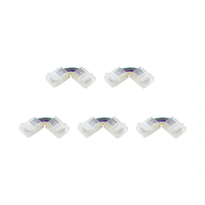 Image of G.W.S® Solderless L Shape Corner Connectors, for 12mm Wide 6 Pin RGB+CCT LED SMD Strip Lights, Pack of 5