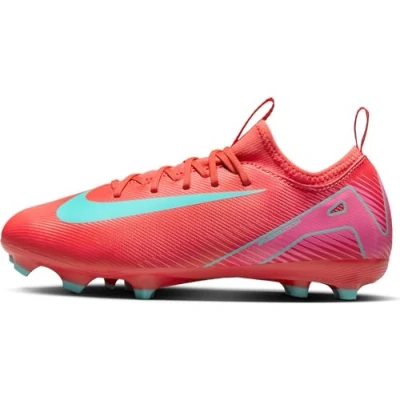 Image of Nike Performance JR ZOOM Vapor 16 Academy FG/MG Unisex Moulded stud football boots for kids, Size: 2.5, Ember glow/aurora green Synthetics/textile