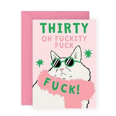 Image of Central 23 30th Birthday Card For Women Thirty Fu*ck Cat Wife Greeting happy Thirtieth Cards Female Friends Daughter Sister Niece Comes With Fun Stickers
