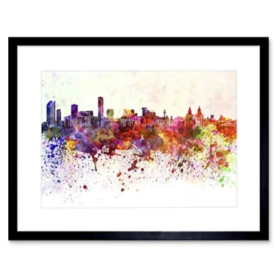 Image of Wee Blue Coo PAINTING CITYSCAPE LIVERPOOL SKYLINE PAINT SPLASH FRAMED ART PRINT B12X13522