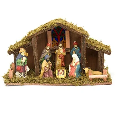 Image of Carousel Home and Gifts Light Up LED Freestanding Christmas Nativity Set Scene Crib Stable With Figures