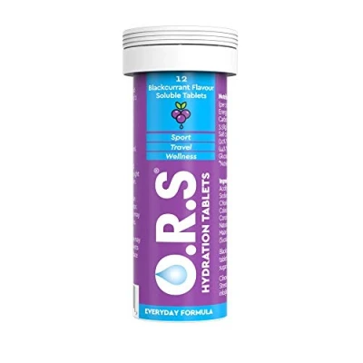 Image of O.R.S Hydration Tablets with Electrolytes, Vegan, Gluten and Lactose Free Formula Soluble Sports Natural Blackcurrant Flavour, 12