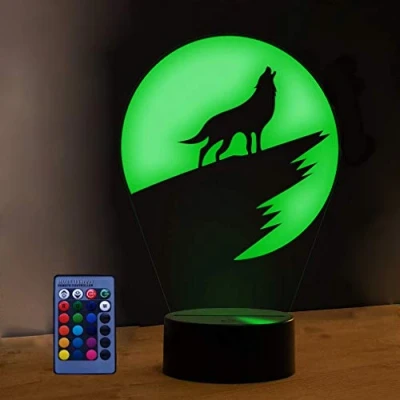 Image of HPBN8 Ltd 3D Wolf Night Light Lamp 7/16 Color Change LED USB Powered Remote Control Touch Switch Decor Decorations Christmas Valentines Room Decoration Birthday