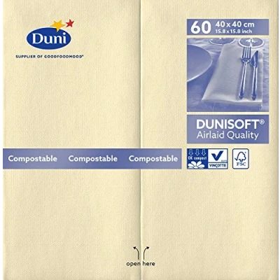 Image of Duni 150925 Dunisoft Large Pre folded Lunch Napkins, (1/8), 40 cm x cm, Cream (Pack of 720)