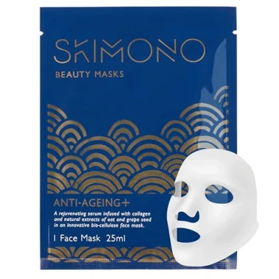 Image of Anti Ageing Moisturising Face Mask Advanced Bio Cellulose Sheet with Collagen, Oat &amp; Grapeseed Extract Hydrating Facial for Wrinkle Reduction, Vegan, Cruelty Free by SKIMONO (1 Pack)