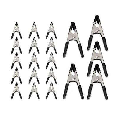 Image of Amazon Basics 20 Piece Steel Spring Clamp Set, 15 Pack of 1.91 cm, 5 2.54 Black/Silver