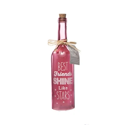 Image of Boxer SB1114 Light Up LED &#039;Best Friends&#039; Glass Starlight Bottle Beautiful, Decorative Homeware Perfect for Her Complete with Gift Tag, Red, 6.7 x 29.5 cm