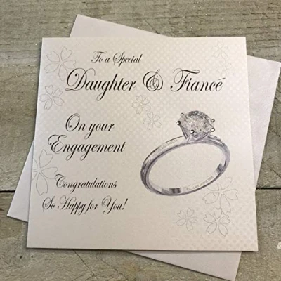 Image of WHITE COTTON CARDS to A Special Daughter &amp; Fiancé On Your Engagement, Handmade Engagement Card Code PD9D, beige, 16 x cm
