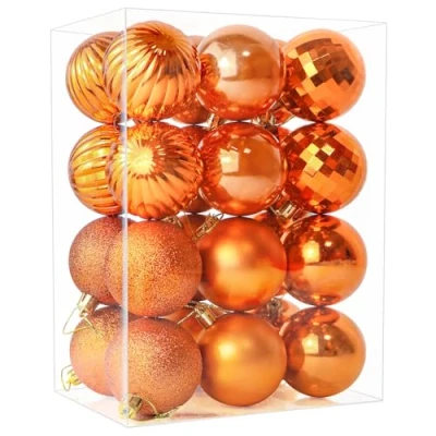 Image of 24 Pieces 60mm Christmas Tree Baubles, Balls Decoration Pendants, Baubles Decorations Xmas Hanging Ornaments, Orange