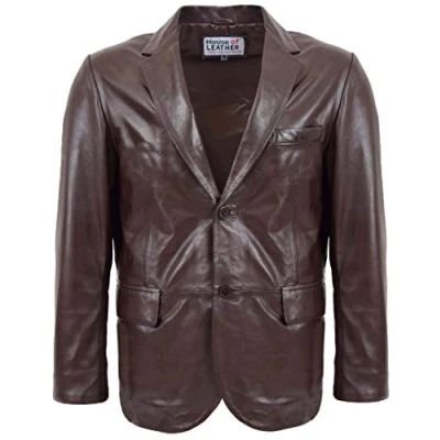 Image of Mens Real Leather Blazer Two Button Jacket Zavi (3XL, Brown)