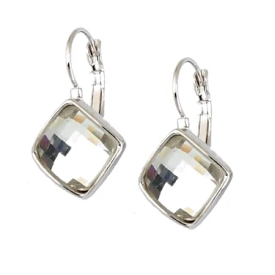 Image of Crystalline Azuria Women 18ct White Gold Plated Rhombus Square Crystals Lever back Dangle Earrings