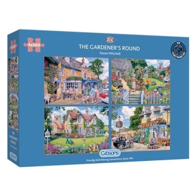 Image of The Gardener’s Round 4 x 500 Piece Jigsaw Puzzles Multi Box Sustainable Puzzle for Adults Premium 100% Recycled Board Great Gift Gibsons Games