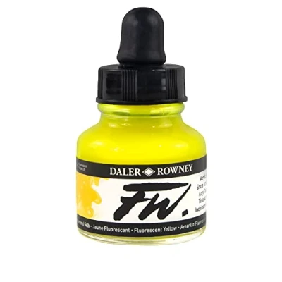 Image of Daler Rowney FW Acrylic Ink, Glass Bottle with Dropper, 1oz 29.5 ml, Fluorescent Yellow